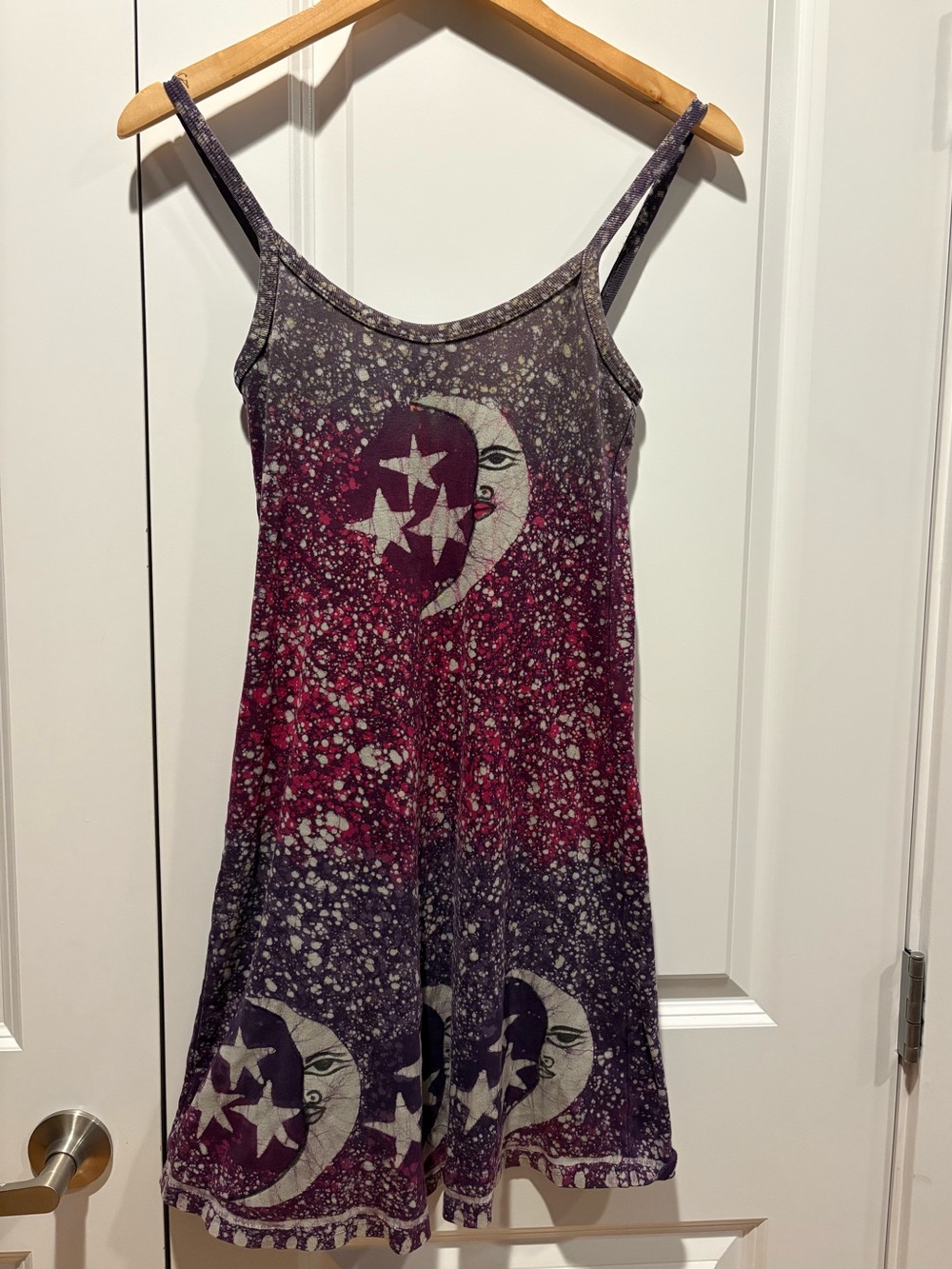 Vintage Spaghetti Strap Moon & Stars Tie-Dye Dress - Purple/Pink Y2K